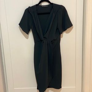 Dark Green Zara Knotted Midi Dress
